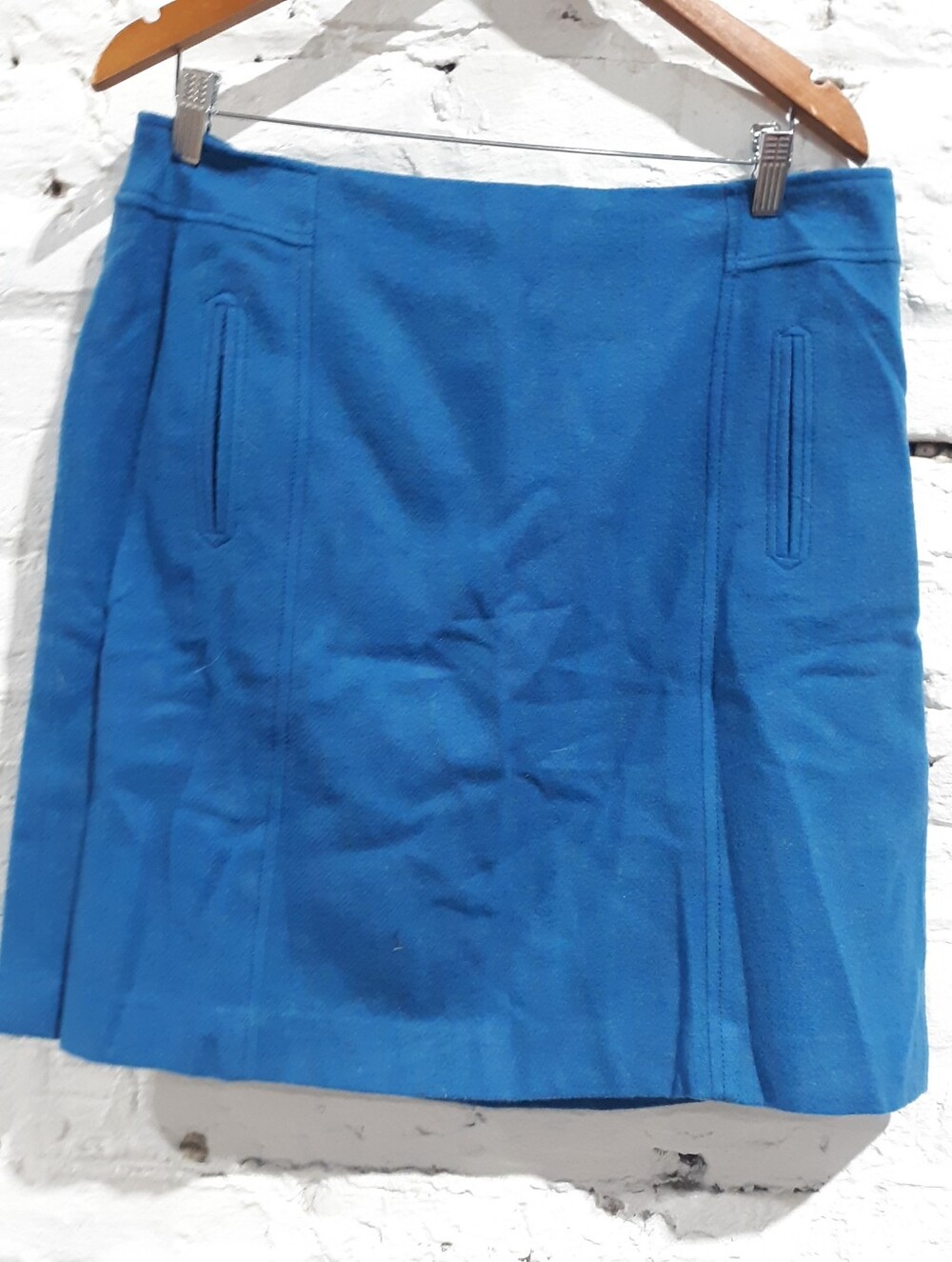Talbots Vintage Cobalt Blue Wool Blend A-Line Mini Skirt Size 12 with Pockets